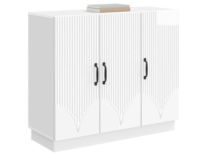 KTHLBRH Anrichte weiß glänzend 89 x 34,5 x 77 cm Ingenieurholz 3 Türen, 60 kg Kapazität, einfache Montage für 2 Personen, vielseitige Verwendung