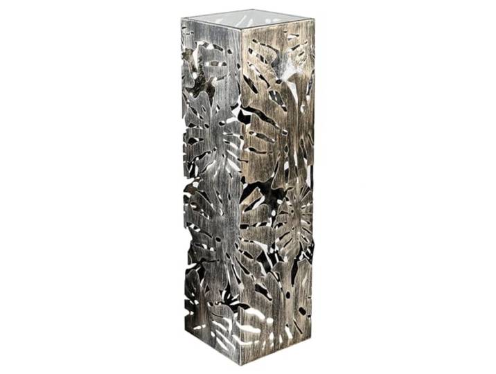 Casablanca Flora Colonne en métal Bruni avec Plateau en Verre Transparent 27 x 100 x 27 cm