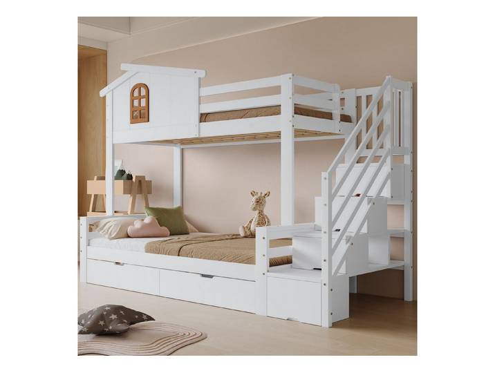 STILVORA Etagenbett 90/120x200 mit Stauraum,Kinderbett Bettgestell mit Schubladen&Fenster