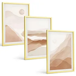 BILDER SET 3er Set - 40x60 cm Goldrahmen - Abstrakte braune Landschaften