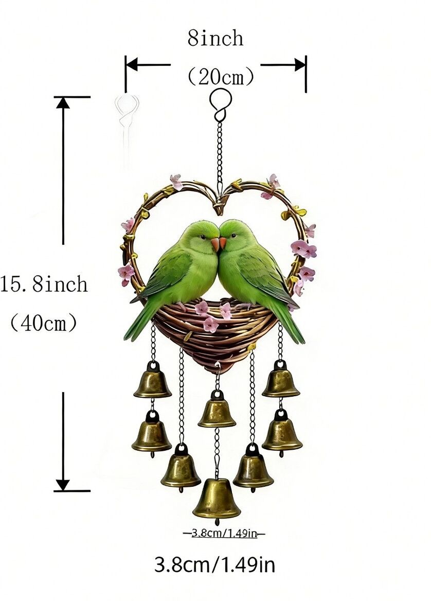 INF Acryl-Herz-Windspiel mit Schmetterlingskette — 2D flaches Herz Hängeornament, Multicolor, 40cm x 20cm x 3.8cm