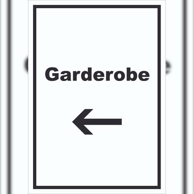 HB-Druck Garderobe Schild mit Text Richtungspfeil links Kleidung aufbewahren hochkant A5 (148x210mm)