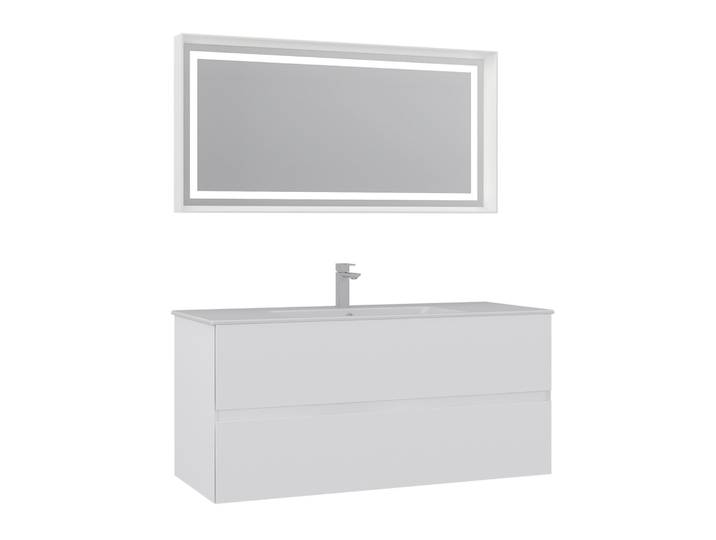 Meuble avec simple vasque et miroir Nest 121 v2 - 121 x 51 x 55 cm - Matte White