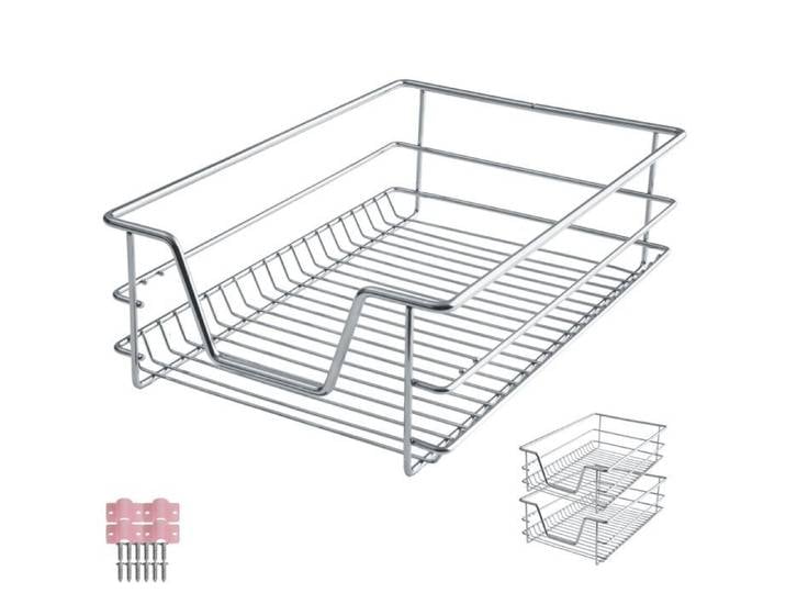 Tiroir de rangement - TECTAKE - Ensemble de 2 paniers chromés coulissants téléscopiques 40 cm - Gris