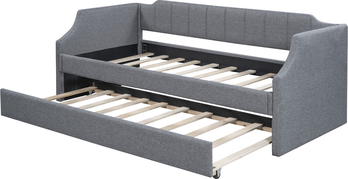 DAY-Betten(Grau,90 x 200(190))Sofabett,Gepolstertes Einzeltagesbett mit Rollbett