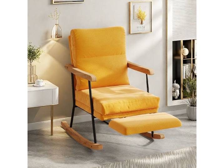 Fauteuil à bascule avec repose-pieds extensible Fauteuil d'allaitement Fauteuil de jardin avec repose-pieds Coton et lin Jaune