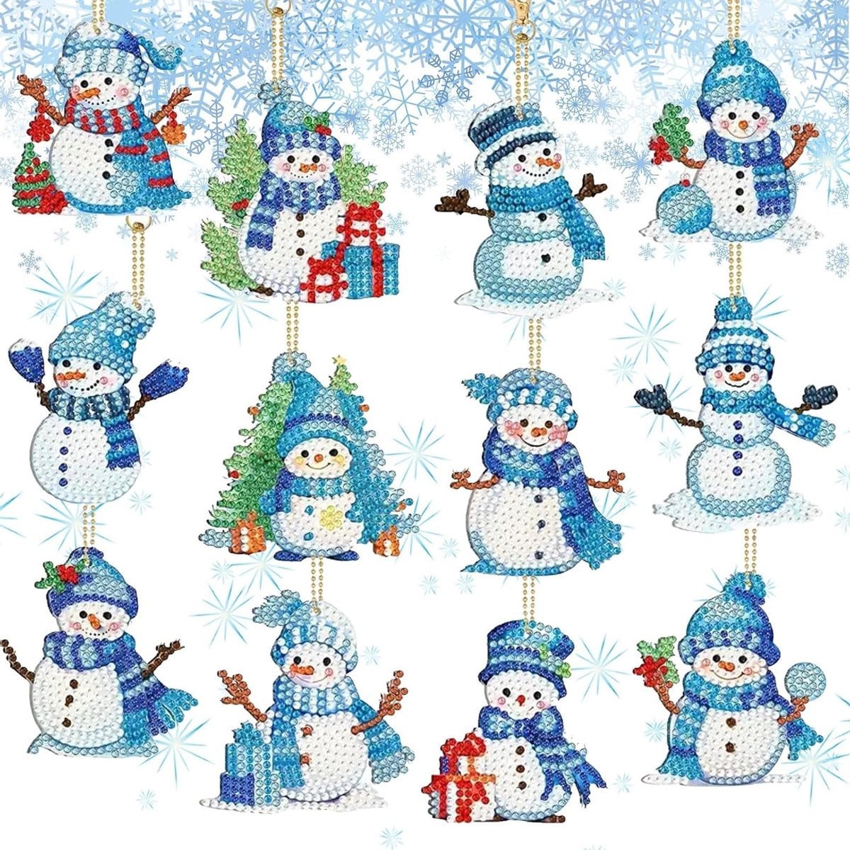 Kerstdecoratie set met diamant schilderen: blauwe hangers met dieren voor volwassenen
