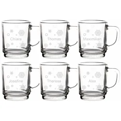 Gravur Glühweinglas Kaffeeglas 0,2l geeicht - Schneeflocken - 6 Stück