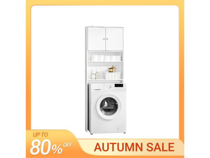 SoBuy BZR165-W Meuble Toilette Meuble de Rangement WC Meuble WC au-Dessus de Toilettes avec Dispositif Anti-Basculement
