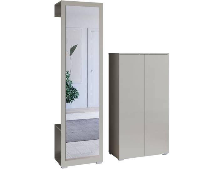 Garderoben-Set GOODPRODUCT PARIS/ TOKYO , grau (kaschmir), B:130cm H:190cm T:35cm, Holzwerkstoff, Kastenmöbel-Sets, Garderoben-Set, Garderoben-Set Breite 130cm, moderne grifflose Flurmöbel Kleiderstange