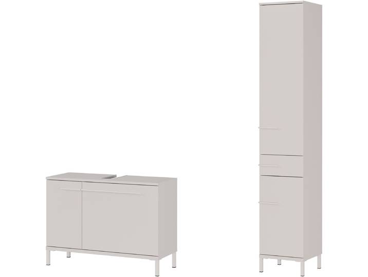 Badmöbel-Set GERMANIA Laurino , weiss (kaschmir), B:129cm H:190cm T:34cm, Holzwerkstoff, Metall, Kastenmöbel-Sets, Badmöbel-Set, mehrteiliges Set mit Waschbeckenunterschrank und Hochschrank
