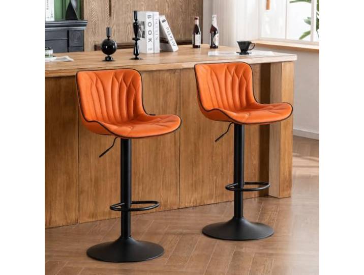 YOUNIKE Barhocker 2er Set, Drehbare Höhenverstellung Barstuhl Kunstleder Polsterung Barstühle Thekenhocker, Moderner BarStools Küchenhocker mit Hohe Ohrenlehne, Orange