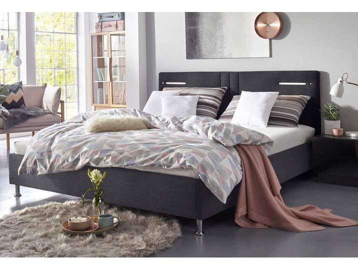 Polsterbett, Microfaser oder Strukturstoff, Anthrazit, 190×210 cm, Mit LED-Beleuchtung, Westfalia Schlafkomfort