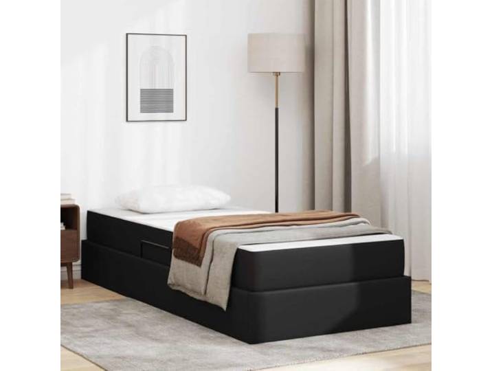 YUOTYRKTEJRSG Kunstleder Stauraumbett schwarz Metallrahmen 90x190 cm Aufbewahrungsbett mit Matratze 2er Set Schwarz Kunstleder Metallrahmen mit Hydraulik-Lift Stauraum Bettgestell 90x190 cm