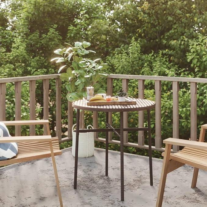 Beistelltisch Braun Poly Rattan Gartentisch 45 cm Durchmesser wetterfest für Balkon Terrasse Garten Loungetisch aus pulverbeschichtetem Stahl robust langlebig