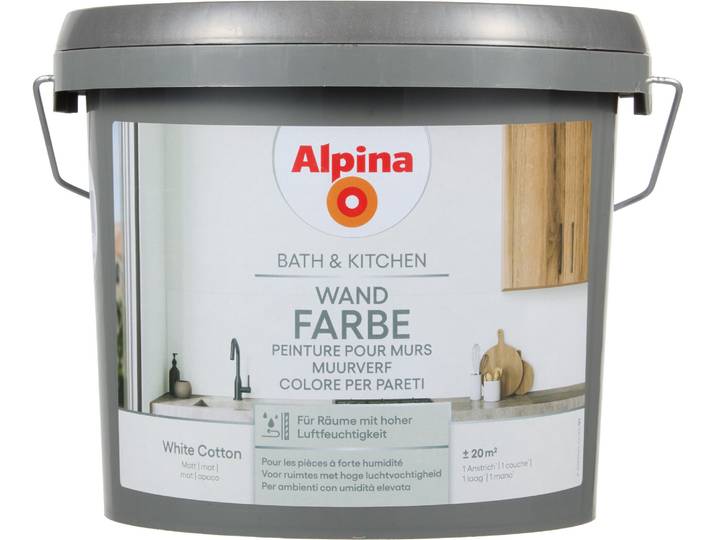 Alpina Wandfarbe Bath & Kitchen White Cotton Weiss 2.5 l Matt