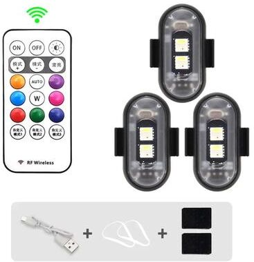 Inspired Living RGB LED Strobe Warning Lights Wireless 8 Color Safety Lights For Car & Motorcycle 3pcs