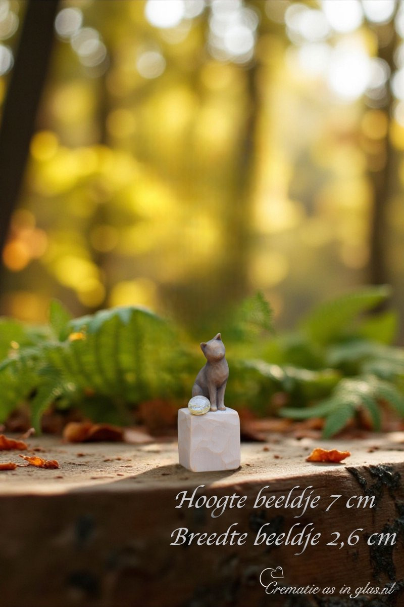 Urn gedenkbeeldje Love My Cat met glazen mini-urn voor crematie-as of haarlok