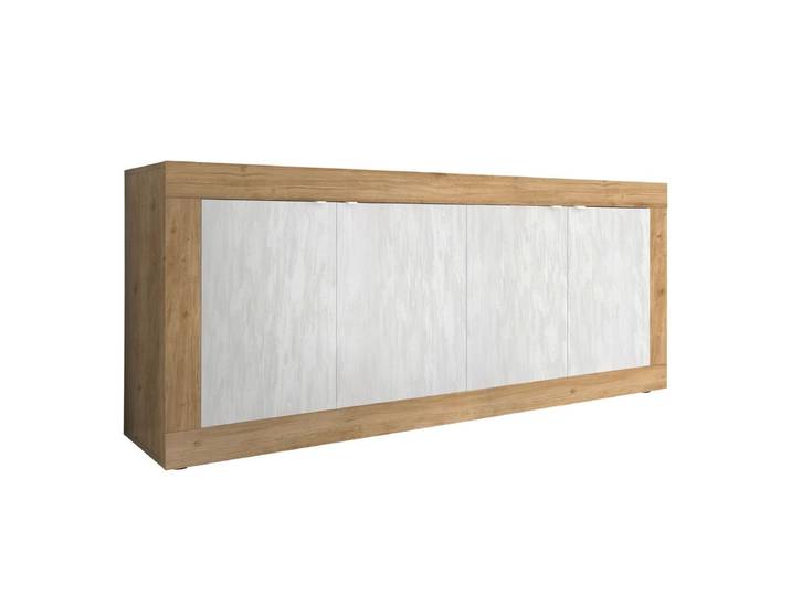 Buffet 4 Portes Aspect Bois Finition Cadiz Façades Blanc Texturées - Otello