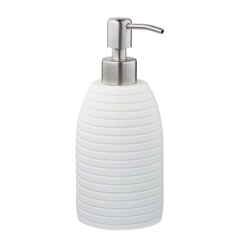 Relaxdays Zeeppompje Wit, 300 ml, Navulbaar, Rvs en Steenlook