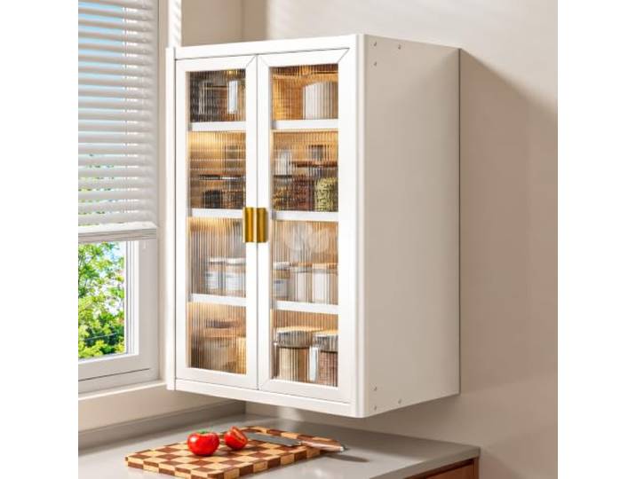 JS Space Küchen-Wandschrank, Küchenschrank mit Verstellbaren Einlegeböden Magnettüren und Stabile Befestigung für Gewürze, Gläser und Vorräte(white,60cm/23.6in)