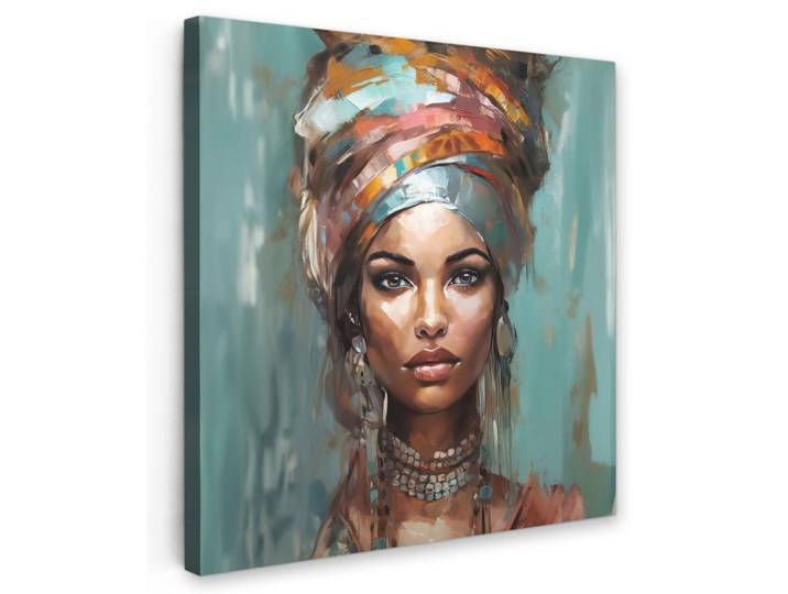 LEINWANDBILD Frau - Kunst - Schmuck - Porträt Wandbild Wohnzimmer 50x50 cm