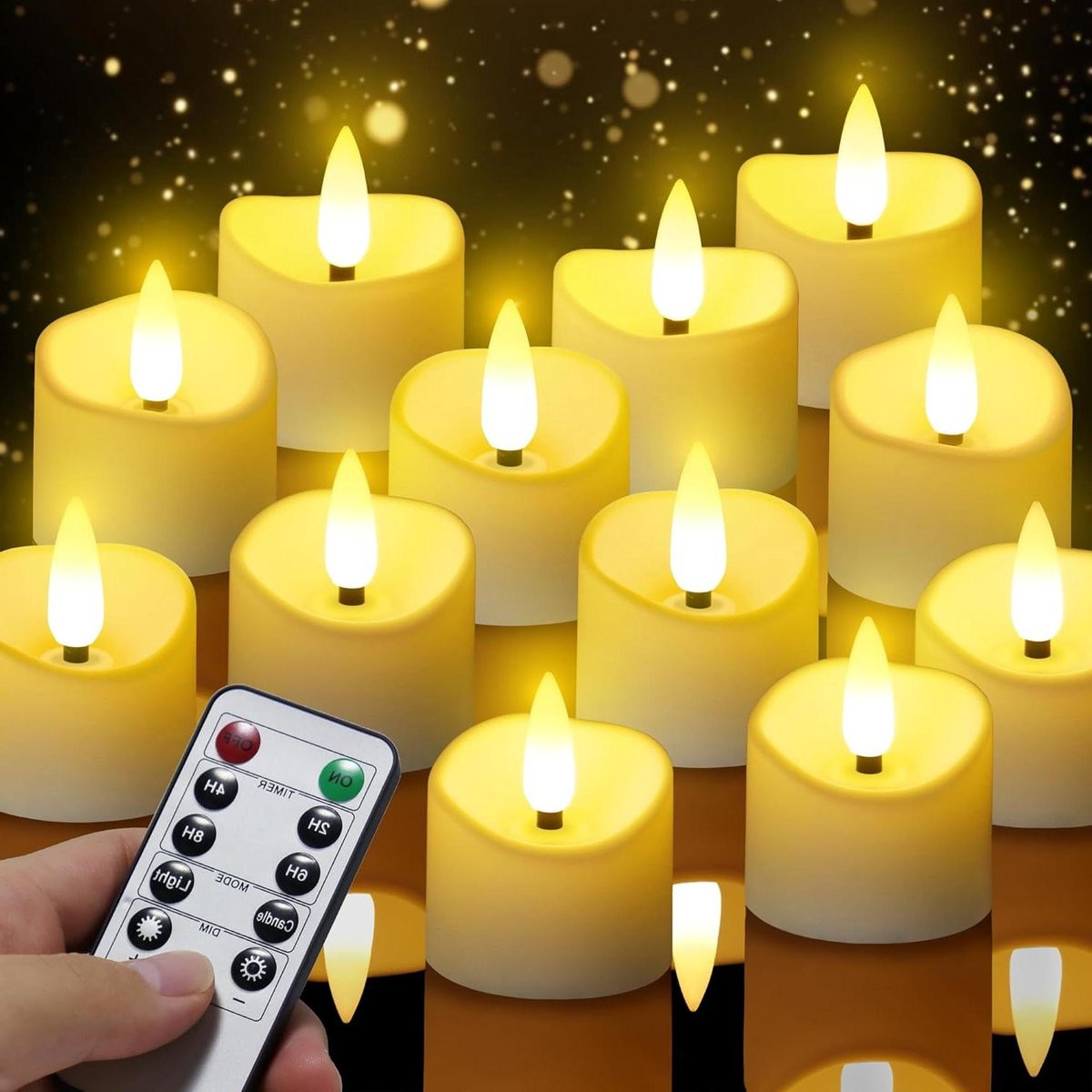 Set van 12 witte LEDkaarsen met afstandsbediening voor decoratieve vlamloze verlichting