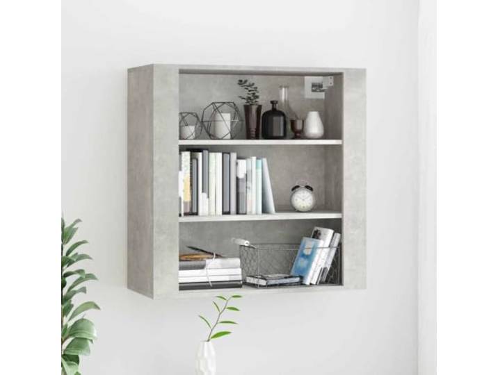 FMPGJLYH Wandschrank, Küchenschrank aus Holzwerkstoff, Betongrau, 80x33x80 Wandmontage oder Sideboard-Option, 3 geräumige Fächer, platzsparendes Design