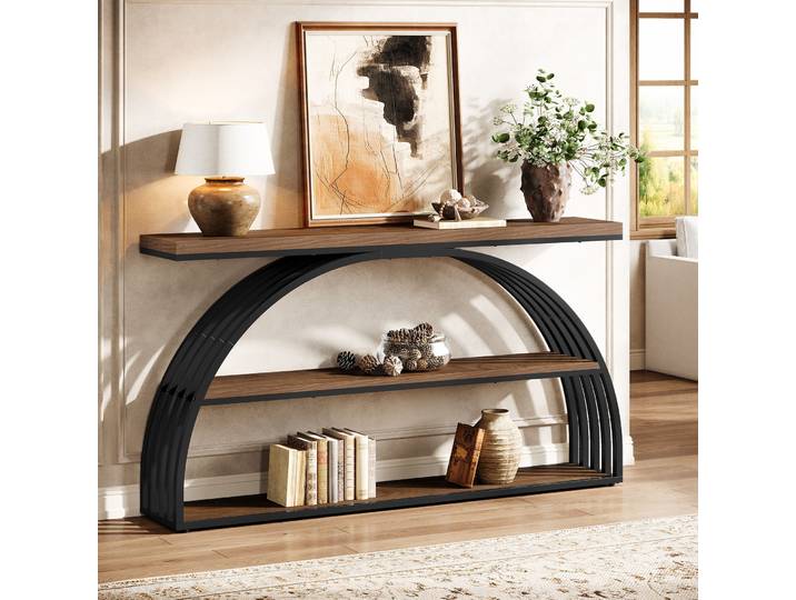 Meuble TV Tribesigns de 63 pouces pour téléviseurs jusqu'à 75 pouces, centre de divertissement industriel avec cadre métallique cintré, console de télévision moderne pour salon, chambre à coucher,
