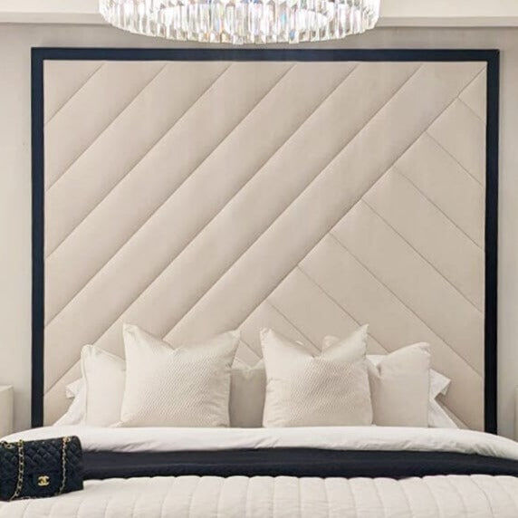 Westminster Cream & Black Premium Abstract Velvet Wall Mounted Headboard, King