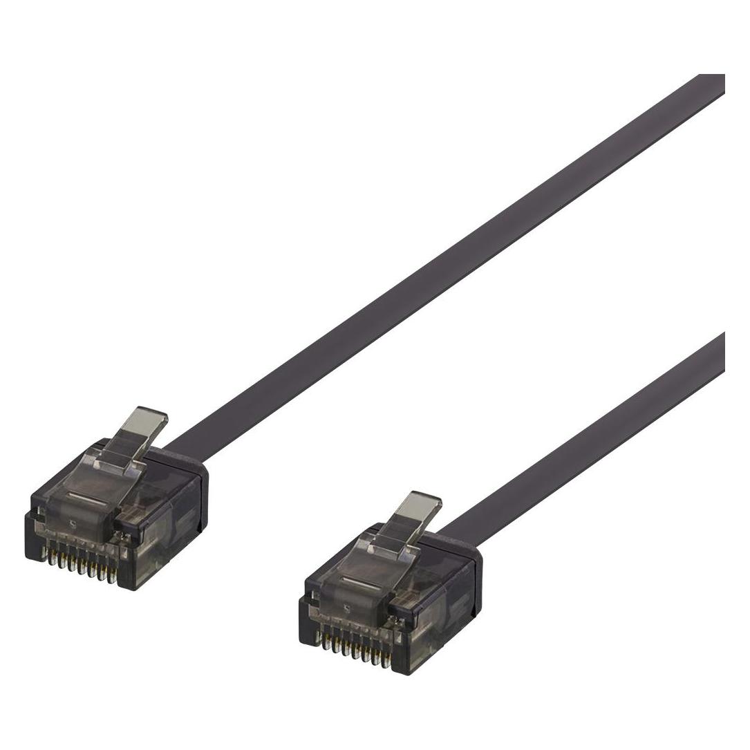 Deltaco U/UTP Cat6a patch cable flat 0.3m 1mm thick black (U/UTP, CAT6a, 0.30 m) (UUTP-2007)