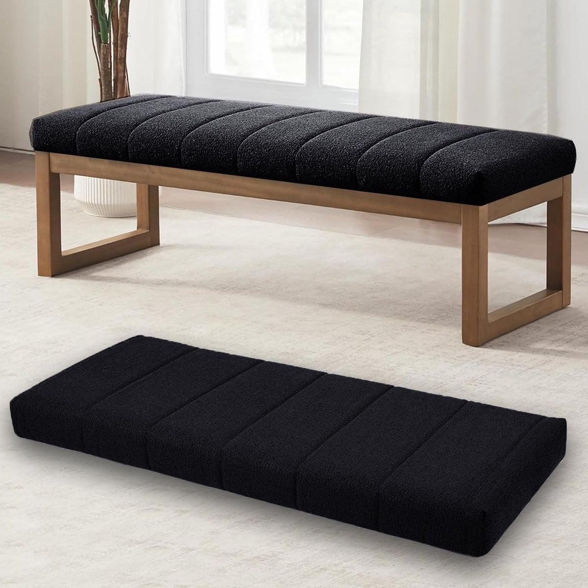 Zwart vervangend bankkussen met antislip basis voor volwassenen, B: 80 cm x D: 35 cm