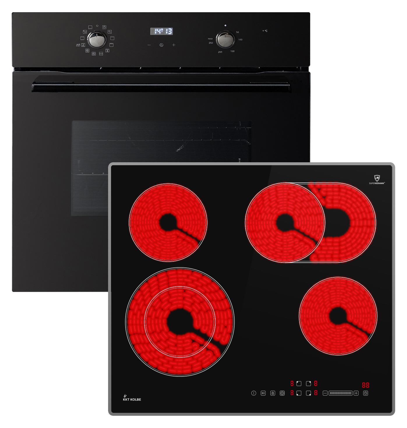 KKT KOLBE Herdset SET8005FBCH59AL, Backofen und Kochfeld | 60 cm Backofen BO8005FB, 59 cm Kochfeld CH5901AL, Grill, Heißluft, Automatik-Timer, Wärmeschutzverglasung, Kindersicherung