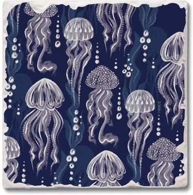 CounterArt Jellyfish Bloom 4 Pack Tumbled Tile Coaster Manufactured in The USA