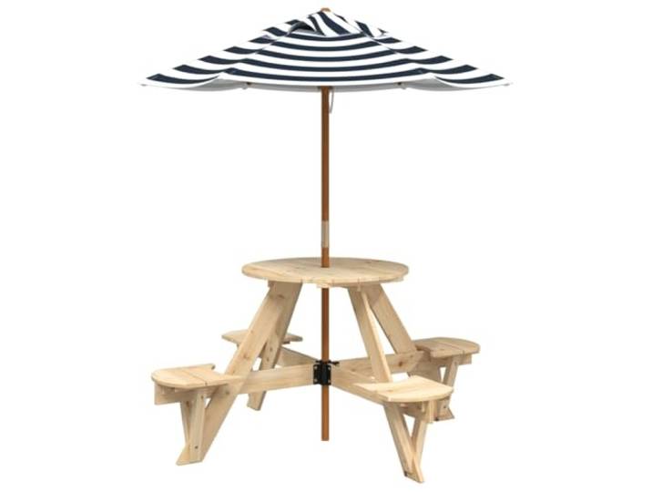 Foknhdi Runder Picknicktisch mit Sonnenschirm Tannenholz Gartentisch Robuste 2-in-1 Sitzgruppe aus unbehandeltem Nadelholz mit Schattenspender für Terrasse, Hof und Außenbereich.