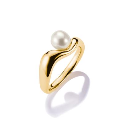 Fingerring THOMAS SABO "Natural Beauty Ring mit Perle" Gr. 58, gold (gelbgoldfarben, weiß), Fingerringe, Damen, 58, Perlen Silber 925 (recycelt), 2,5mm, Perlen, Silber 925 (recycelt), Fingerring, mit Süßwasserzuchtperle