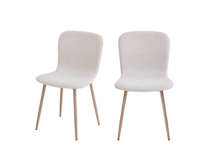 Lot de 2 chaises en tissu piètement effet bois - beige