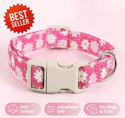 Fusion Finds Elegant Flower Dog Collar Soft Cotton Dog Collar For Small, Medium & Large Girl Dogs red m