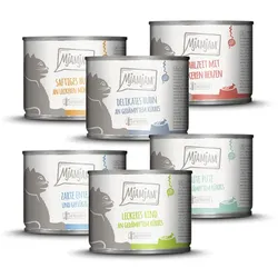 MJAMJAM Mixpaket 6 x 200g Dose Katzennassfutter Mixpaket III - Huhn&Möhrchen, Huhn&Kürbis, Herz, Ente&Geflügel, Rind&Kürbis, Pute&Kürbis