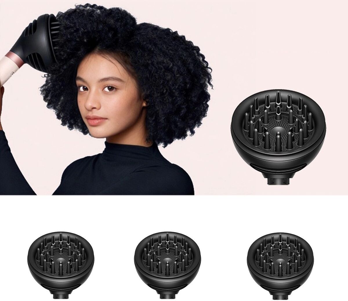 INF 2-in-1 Diffusoraufsatz, kompatibel mit Dyson HS09 — Anti-Frizz Locken- und Wellenaufsatz, ABS Schwarz