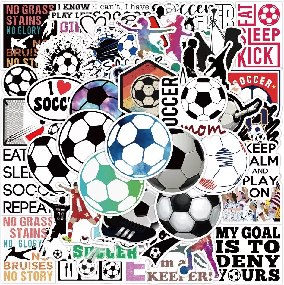 INF DIY Fußball Aufkleber Set - 50 Wasserdichte PVC Abziehbilder für Sportbegeisterte