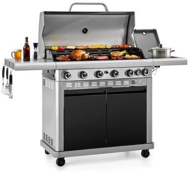 MAISON ARTS Heavy Duty Propane Gas BBQ Grill with Side Burner & Porcelain-Enameled Cast Iron Grate and Plate