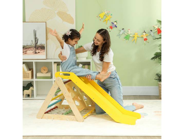 AIYAPLAY Triangle Escalade 5 en 1 avec Toboggan et Filet Enfants