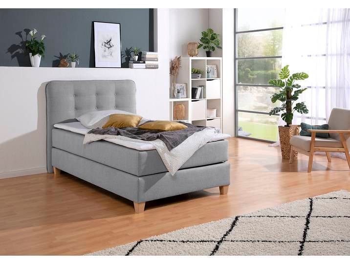 Boxspringbett HOME AFFAIRE, grau, B:138cm L:209cm, Komplettbetten, Boxspringbett, inklusive Komfortschaum-Topper