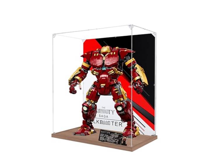 Acryl-Vitrine für Lego 76210 Hulkbuster Armor Modell, 3 mm staubdichte Schaubox, Vitrine kompatibel mit Lego 76210 (Modell nicht im Lieferumfang enthalten) (Hintergrund 3 mm A)