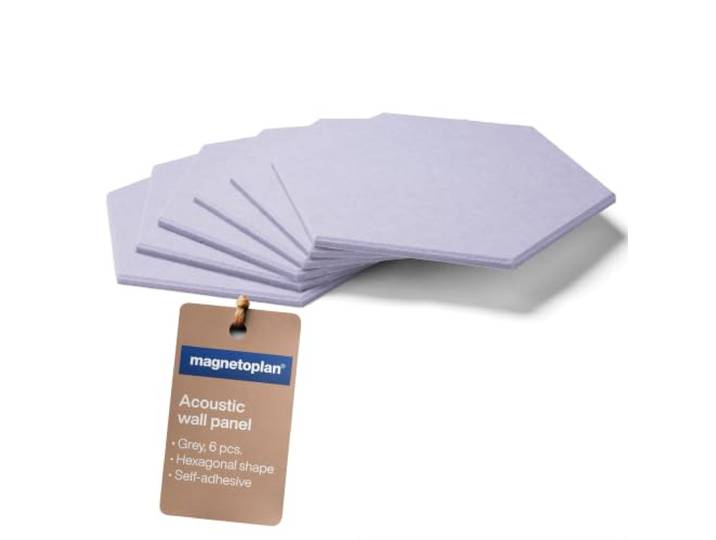 magnetoplan ecoAware Lot de 6 panneaux muraux acoustiques hexagonaux Gris