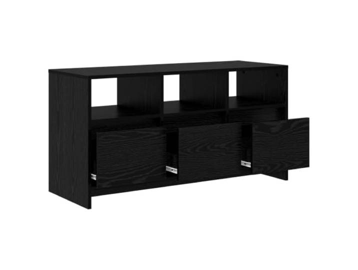 GKHPYURE TV-Schrank 102 x 37,5 x 52,5 cm Eiche Schwarz Holz Engineered Aufbewahrungsschubladen, Ablagefläche, wasserabweisend, minimalistischer Stil, pflegeleicht