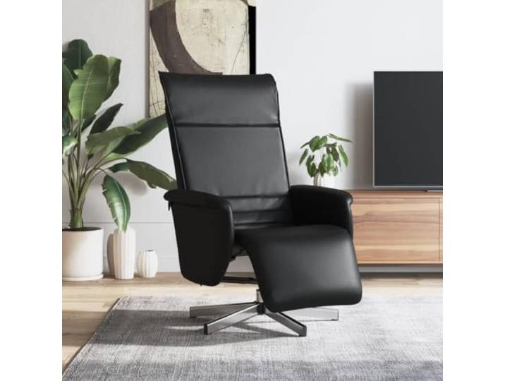 IBUQDDV Relaxsessel mit Fußteil Schwarz Kunstleder 360 Grad Drehbar Manuelle Liegefunktion, 105-125 Grad, Sperrholz und Metallrahmen, 110 kg Belastbarkeit