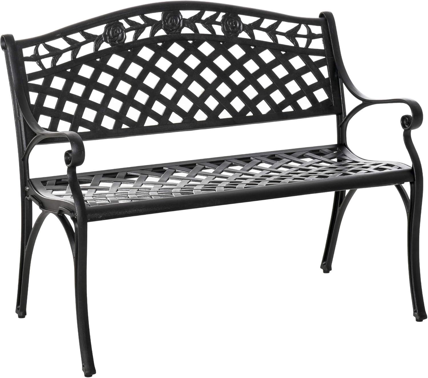 Gartenbank, Schwarz - 102,5 x 61 x 84 cm - 2-sitzige Gartenbank mit Aluminiumrahmen und Armlehnen