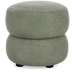 Hocker Gabby aus Boucle-Stoff, modern gepolstert, rund, grün, bequem für Dein Zuhause